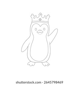 pinguin animal line art pinguin standing with king crown