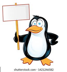 pinguin character cartoon with signboard