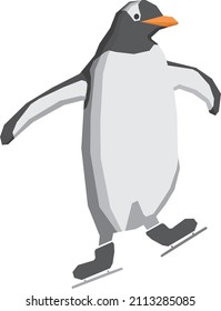 pinguin ice skatting with simple colors
