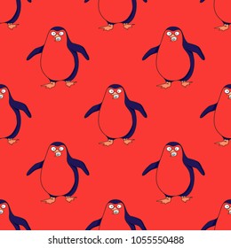 Pinguin walking seamless pattern. Original design for print or digital media.