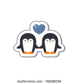 pinguins in love vector icon