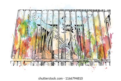 Pingyao, officially Pingyao Ancient City, is a settlement in central Shanxi, China. Watercolor splash with Hand drawn sketch illustration in vector.