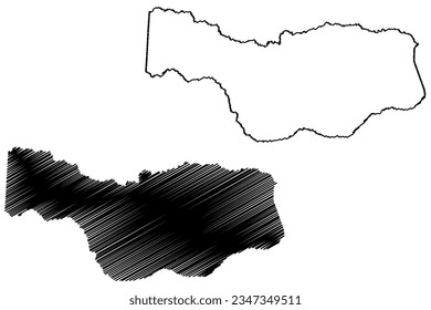 El municipio de Pinheiros (estado de Espírito Santo, municipios de Brasil, República Federativa del Brasil) cartografía ilustración vectorial, dibujo de garabatos mapa de Pinheiros