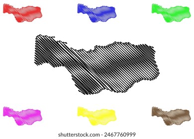 Pinheiros municipio (Espírito Santo estado, Municipios de Brasil, República Federativa de Brasil) mapa Ilustración vectorial, dibujo a mano alzada Pinheiros mapa