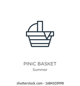 Pinic basket icon. Thin linear pinic basket outline icon isolated on white background from summer collection. Line vector sign, symbol for web and mobile