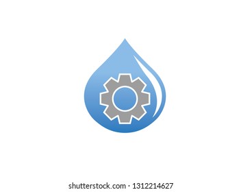 Pinion gear inside a drop of water for logo design illustration