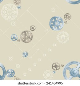 Pinion seamless pattern. Vector seamless background of pinions pattern on engineering drawing