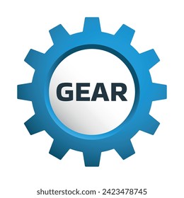 Pinion wheel with white circle copy space. Blue Cogwheel gear logo.