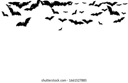 Bates negros piñados aislados en fondo blanco vector Halloween. Ilustración de criaturas nocturnas del rearmouse. Siluetas de murciélagos voladores vampiro símbolos de Halloween sobre blanco.