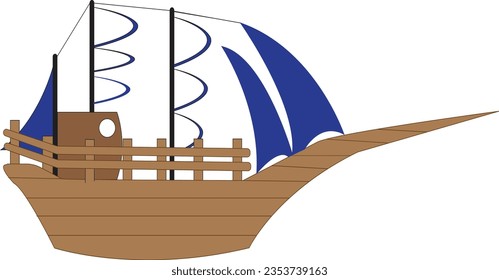 a pinisi boat made of brown wood with a classic style.