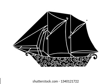 pinisi boat, ship - vector - in silhouette
