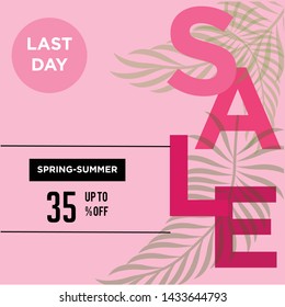 Pink 35% discount. Sale banner template design. Big sale special offer. Special offer banner for poster, flyer, brochure, sticker. Vector illustration.