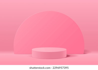 Pink 3D abstract minimal scene for mockup product presentation background, Cylinder podium for display product and circle shape behind, Vector illustration