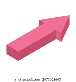 Rosa 3D-Pfeil auf weißem Hintergrund isoliert.
