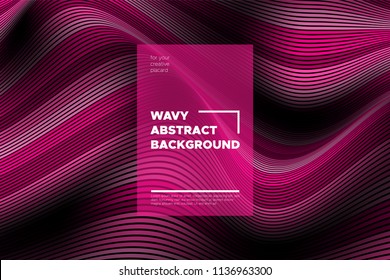 Pink 3d Background with Wave Stripes. Distortion of Space. Trendy Abstract Poster with Vector Lines. Movement Effect. Wavy Colorful 3d Surface. Flow 3d Background with Optical Illusion for Design.