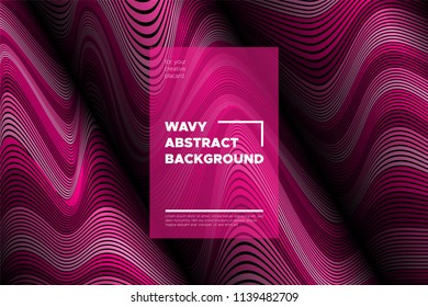 Pink 3d Background with Wave Stripes. Distortion of Space. Trendy Abstract Poster with Vector Lines. Movement Effect. Wavy Colorful 3d Surface. Flow 3d Background with Optical Illusion for Design.
