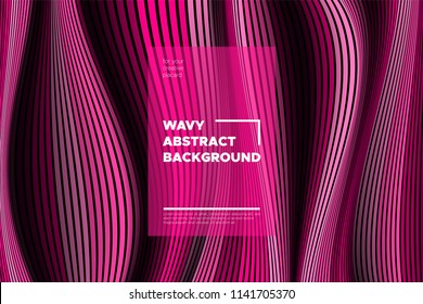 Pink 3d Background with Wave Stripes. Distortion of Space. Trendy Abstract Poster with Vector Lines. Movement Effect. Wavy Colorful 3d Surface. Flow 3d Background with Optical Illusion for Design.