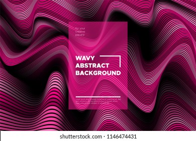 Pink 3d Background with Wave Stripes. Distortion of Space. Trendy Abstract Poster with Vector Lines. Movement Effect. Wavy Colorful 3d Surface. Flow 3d Background with Optical Illusion for Design.
