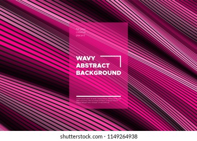 Pink 3d Background with Wave Stripes. Distortion of Space. Trendy Abstract Poster with Vector Lines. Movement Effect. Wavy Colorful 3d Surface. Flow 3d Background with Optical Illusion for Design.