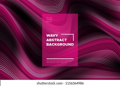 Pink 3d Background with Wave Stripes. Distortion of Space. Trendy Abstract Poster with Vector Lines. Movement Effect. Wavy Colorful 3d Surface. Flow 3d Background with Optical Illusion for Design.