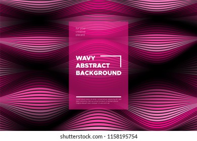 Pink 3d Background with Wave Stripes. Distortion of Space. Trendy Abstract Poster with Vector Lines. Movement Effect. Wavy Colorful 3d Surface. Flow 3d Background with Optical Illusion for Design.
