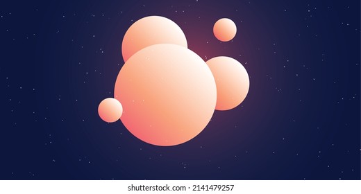 Pink 3D Balls on Starry Night Sky Background - Modern Style Minimalist Colorful Abstract Background Design Template with Copyspace in Editable Vector Format