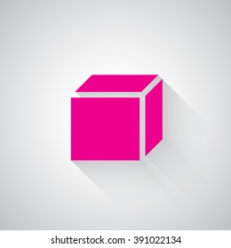 Pink 3D Box web icon on light grey background