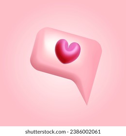 Pink 3d bubble speech with heart vector illustration