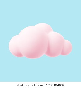 Nube rosa 3d aislada en un fondo azul. Icono mágico de la nube de atardecer en el cielo azul. Ilustración vectorial de forma geométrica 3d