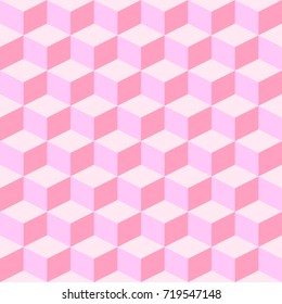 Pink 3D cube vector pattern. Modern geometric seamless background. 