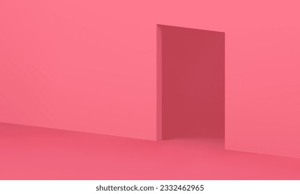 Pink 3d empty room indoor interior design rectangular gate in isometric wall realistic vector illustration. Showroom apartment minimal display for gallery exhibition product premium presentation