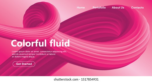 Pink 3D Fluid Abstract Landing Page Design template, shape wave with gradient background