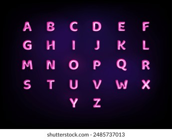 Pink 3d font. English alphabet on a dark blue background. Set of 3d shining vector letters