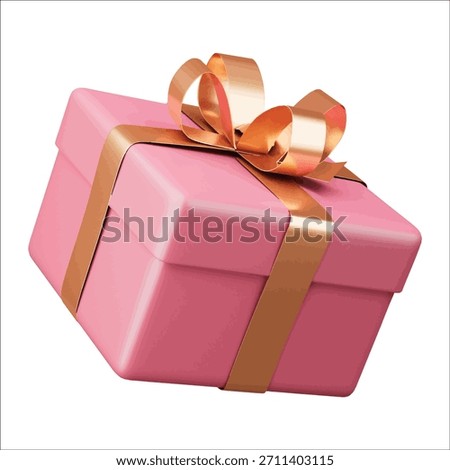 A pink 3D gift box with a gold ribbon and a tied bow, presented on a white background. Scalable vector format suitable for print and digital media.
