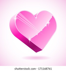 Ilustración del vector del corazón de vidrio 3D rosado.