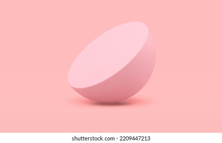 Pink 3d half sphere dynamic rotation abstract element for decorative design realistic vector illustration. Premium semicircle geometric platform foundation round minimalist rendering figure form