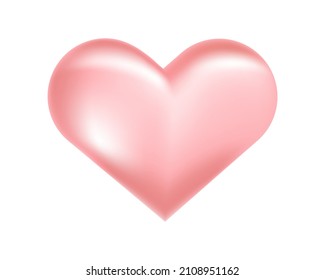 Pink 3d heart icon on a white background.For Valentine 's Day . Vector illustration. A design element for a greeting card,banner,website.