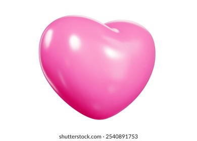 Pink 3d heart shape with glossy surface. Balloon like object features smooth gradients. Perfect icon for romantic messages, Valentine day designs or love themed decorative elements. Realistic vector.