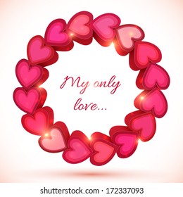 Pink 3d hearts vector shining frame of hearts