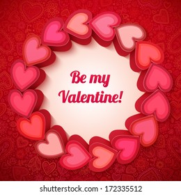 Pink 3d hearts vector Valentines card