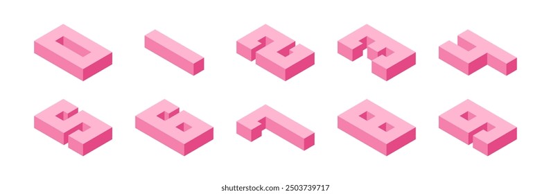 Pink 3D isometric numbers. Isolated vector