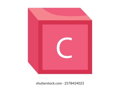 A pink 3D letter C block representing an element of early childhood education and alphabet learning.