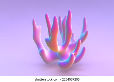 Pórtico de coral vivo 3D rosado sobre fondo morado. Forma geométrica decorativa abstracta. Invertebrados marinos o algas marinas EPS 10, ilustración vectorial.