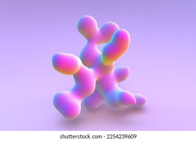 Pink 3D living coral polyp on purple background. Abstract decorative geometric shape. Marine invertebrate or sea algae EPS 10, vector illustration.