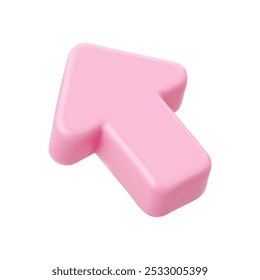 Pink 3D mouse pointer. The white background pointer symbolizes help in finding direction on a monitor, in the context of computer technology and digital. Vector icon illustration