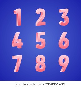 Pink 3d number. Symbol set. Vector illustration