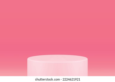 Pink 3d pedestal cylinder foundation award arena event celebration for product presentation realistic vector illustration. Round podium basic platform championship best geometric exhibition showcase