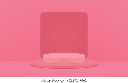 Pink 3d pedestal cylinder stage empty space wall hole award arena competition win celebration realistic vector illustration. Podium platform construction foundation geometric scene studio background