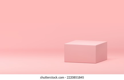 Pink 3d pedestal rectangle geometric stage award arena elegant minimalist studio background realistic vector illustration. Premium podium product promo advertising basic foundation platform