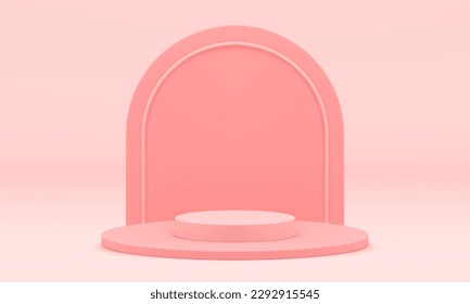 Diseño de la arena de la estadio del cilindro de 3d rosado para la celebración del evento win ilustración vectorial realista. Presentación de productos de mercancías al por menor en la fase de la ronda de la fundación básica Pedestal